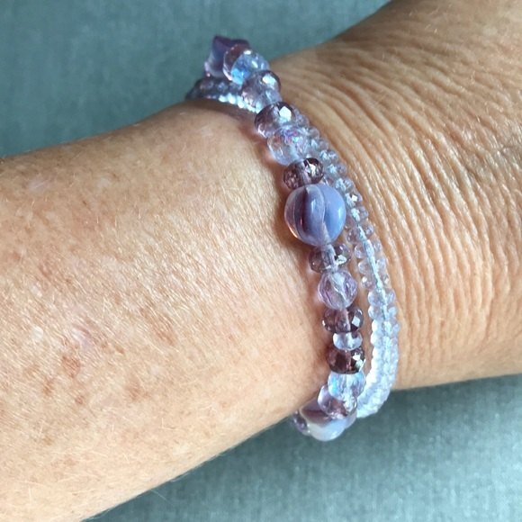 Vintage Handmade Double Strand Bracelet Purple Sterling Silver Clasp 7 Inch - Picture 6 of 8